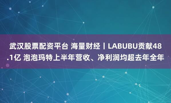 武汉股票配资平台 海量财经丨LABUBU贡献48.1亿 泡泡玛特上半年营收、净利润均超去年全年